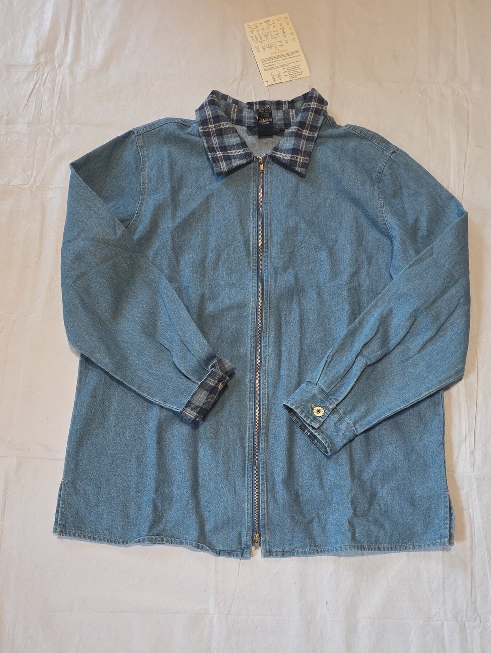 Denim & Co NWT Women's Full Zip Blue Denim Jacket with Navy Plaid Trim M - Picture 3 of 9